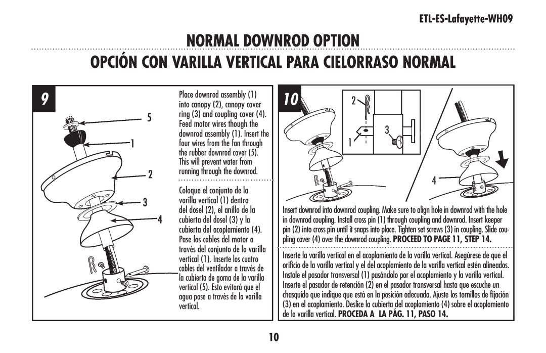 Westinghouse ETL-ES-Lafayette-WH09 owner manual Normal Downrod Option, Opción Con Varilla Vertical Para Cielorraso Normal 